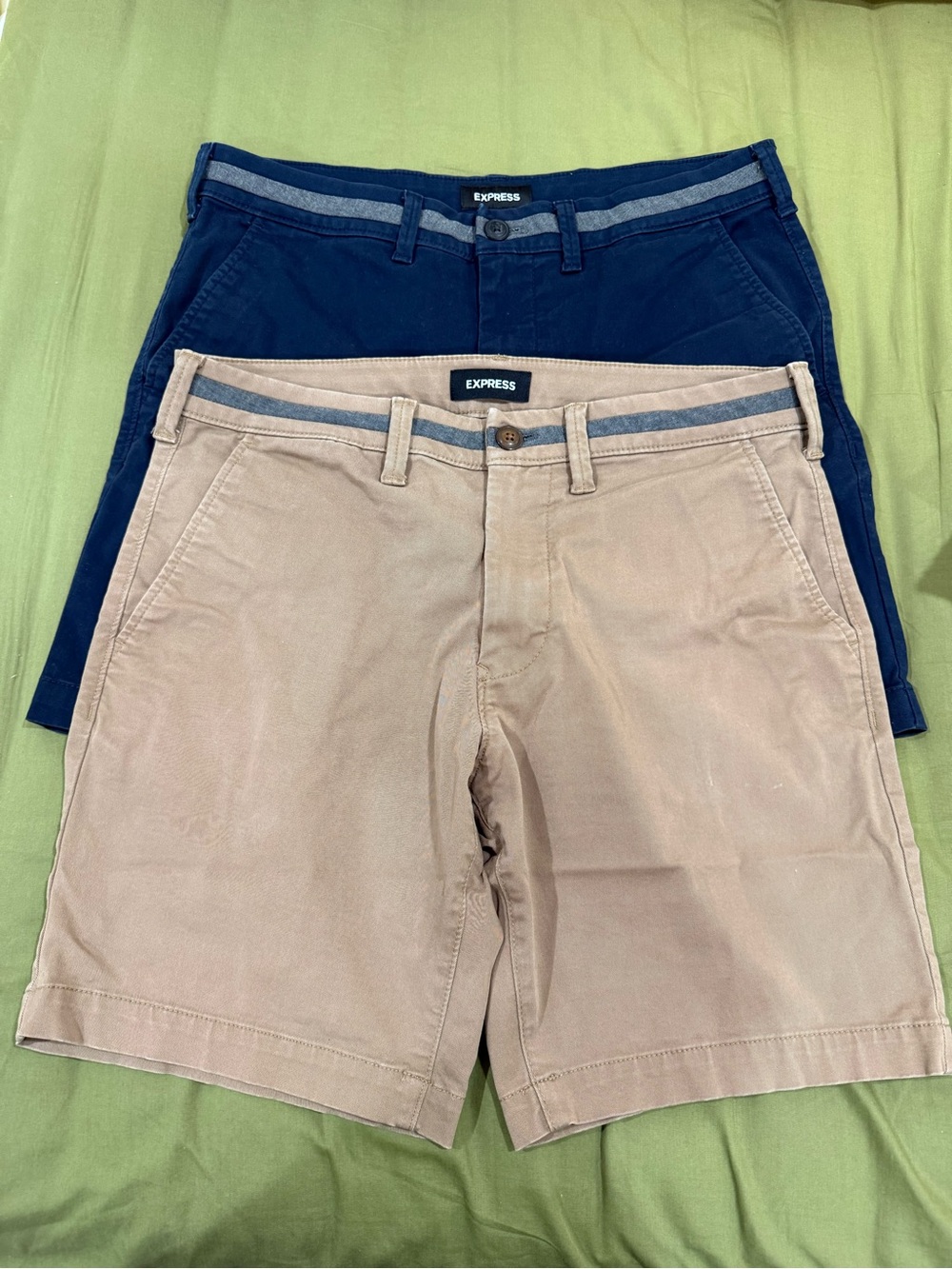 Express Men's Chino Shorts(2 Packs), Size 30 stretch - Navy & Khaki